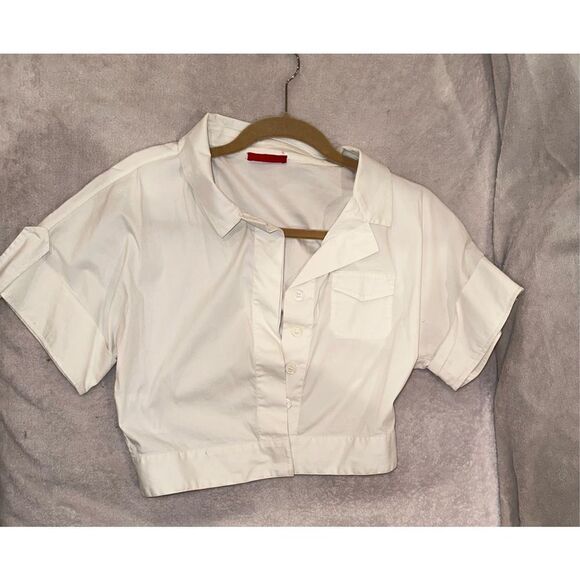 Prada women’s cropped button down size 38 with pocket white - Picture 1 of 5
